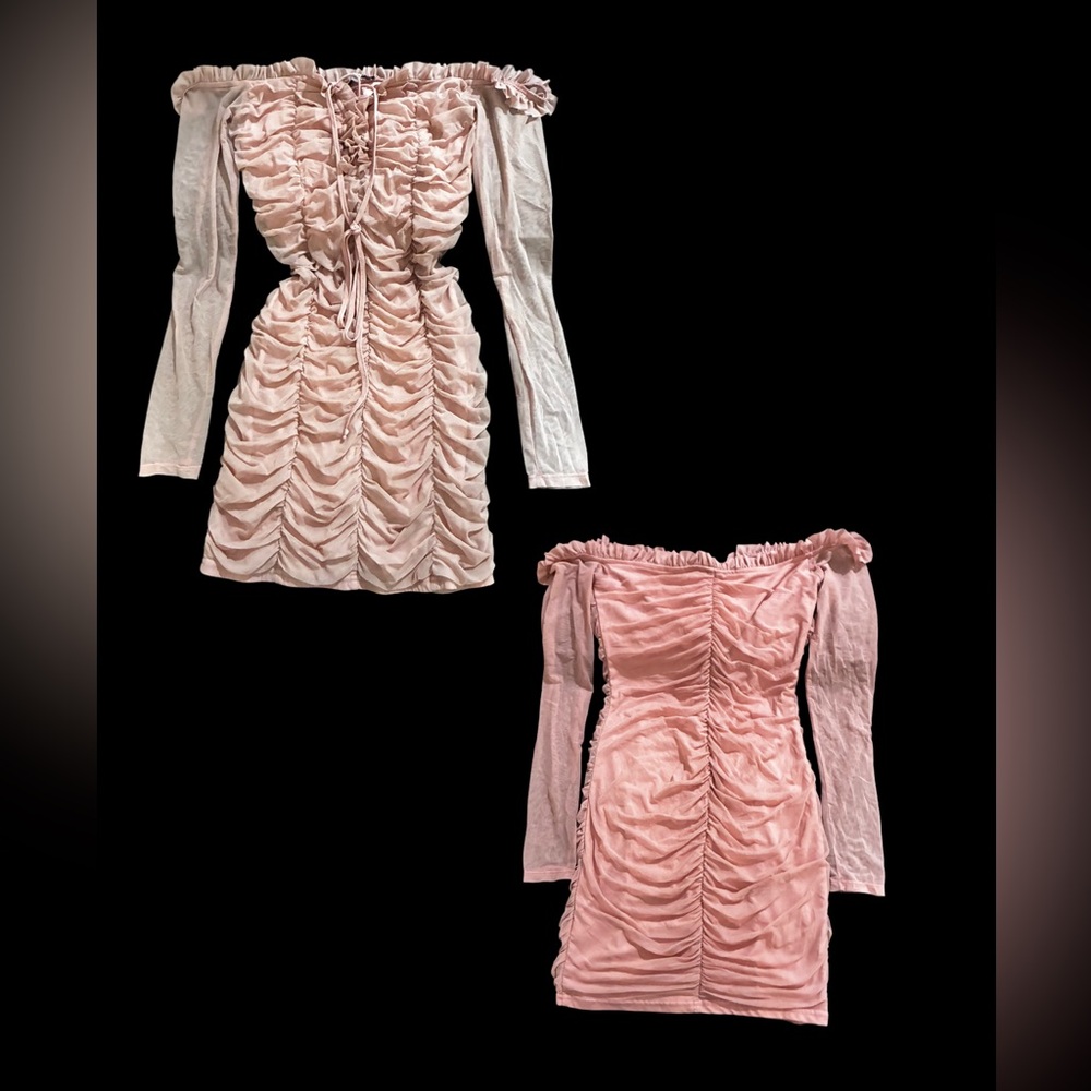Pink Ruched Off-The-Shoulder Mini Dress